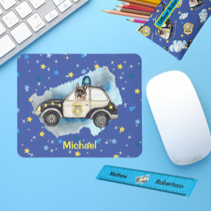 Cute K-9 Dog in a Police Car Mouse Pad