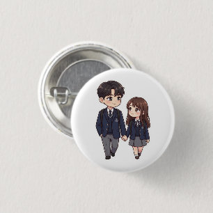 Cute K-Drama School Student Couple Button Pin
