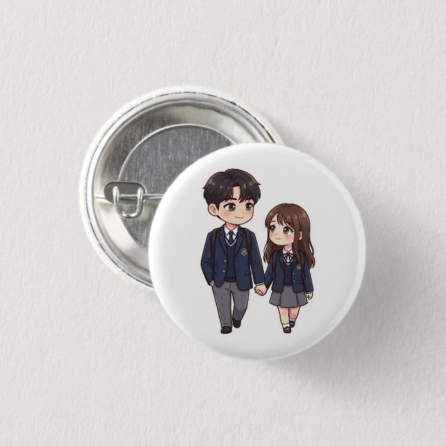 Cute K-Drama School Student Couple Button Pin (Front & Back)