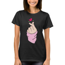 Cute K-Pop Finger Heart Minimalist Graphic T-Shirt