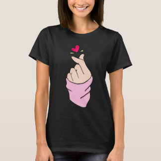 Cute K-Pop Finger Heart Minimalist Graphic T-Shirt