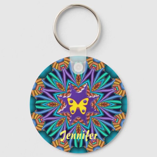 Cute kaleidoscope Ketchain with Name  Butterfly Keychain