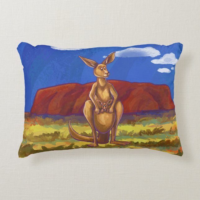 Cute Kangaroo and Baby Heads and Tails Accent Pillow (Front)