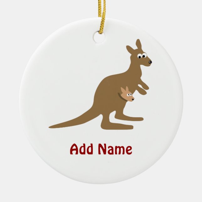 Cute Kangaroo and Joey Ceramic Ornament (Front)