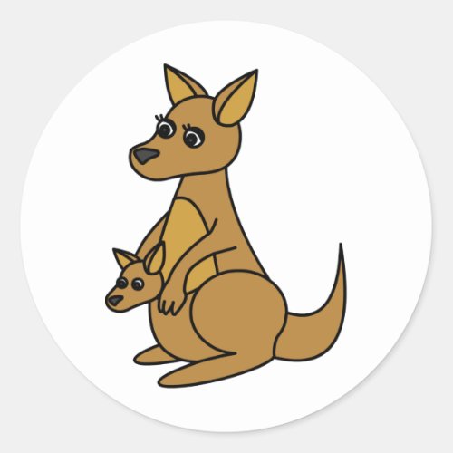 Cute Kangaroo and Joey Classic Round Sticker