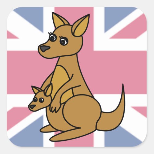 Cute Kangaroo and Joey Flag Background Square Sticker