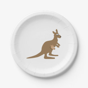 Cute Kangaroo and Joey Paper Plates
