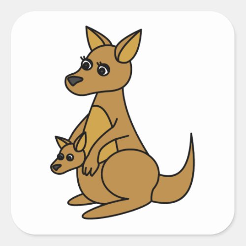 Cute Kangaroo and Joey Square Sticker