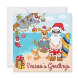 Cute kangaroo and koala bear with Santa Holiday Card
