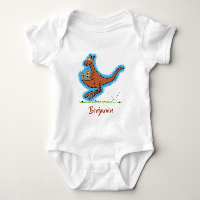 Cute kangaroo and koalas cartoon illustration baby bodysuit (Front)