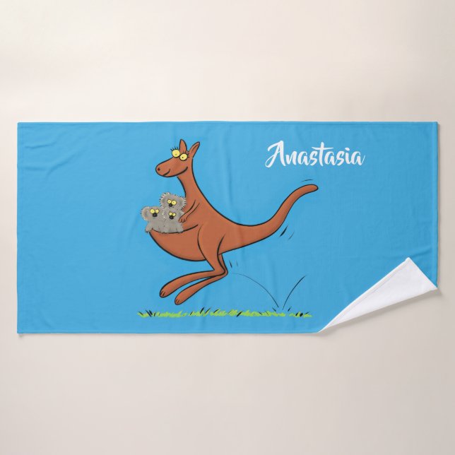 Cute kangaroo and koalas cartoon illustration bath towel set (Bath Towel)
