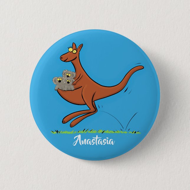 Cute kangaroo and koalas cartoon illustration button (Front)