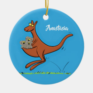 Cute kangaroo and koalas cartoon illustration ceramic ornament