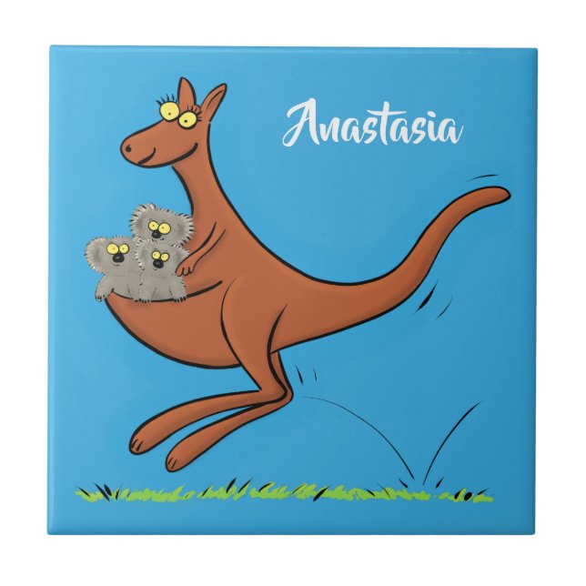 Cute kangaroo and koalas cartoon illustration ceramic tile (Front)