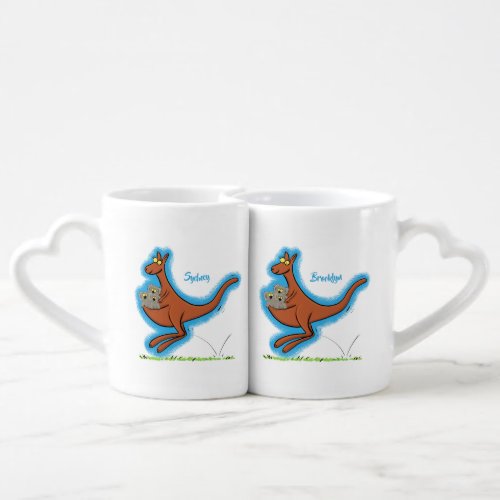 Cute kangaroo and koalas cartoon illustration coffee mug set