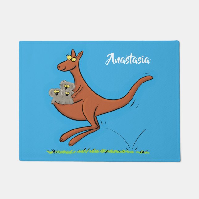Cute kangaroo and koalas cartoon illustration doormat (Front)