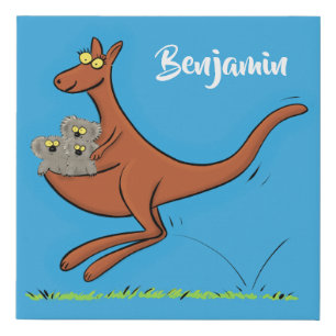 Cute kangaroo and koalas cartoon illustration faux canvas print