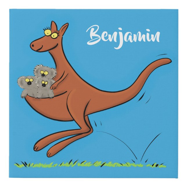 Cute kangaroo and koalas cartoon illustration faux canvas print (Front)