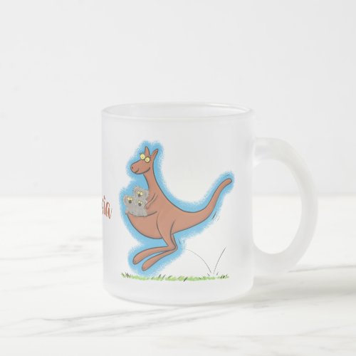 Cute kangaroo and koalas cartoon illustration frosted glass coffee mug