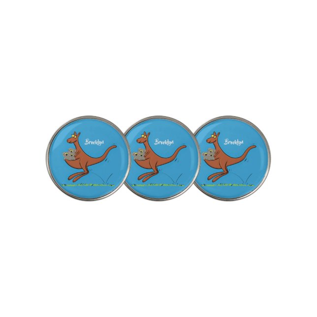 Cute kangaroo and koalas cartoon illustration golf ball marker (3 Up)