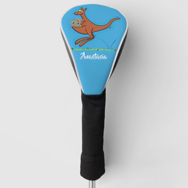 Cute kangaroo and koalas cartoon illustration golf head cover (Front)