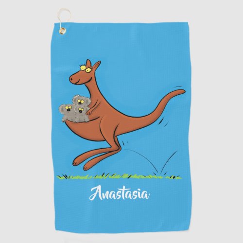 Cute kangaroo and koalas cartoon illustration golf towel