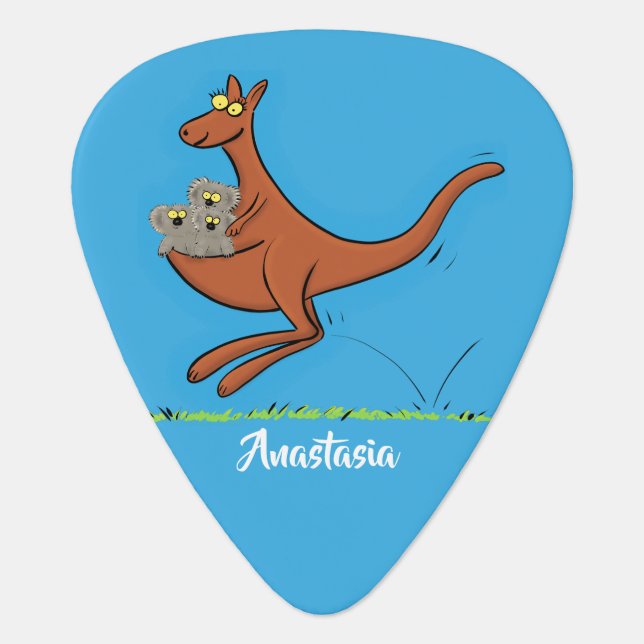 Cute kangaroo and koalas cartoon illustration guitar pick (Front)