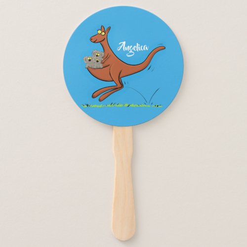 Cute kangaroo and koalas cartoon illustration  hand fan