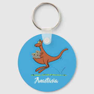 Cute kangaroo and koalas cartoon illustration keychain