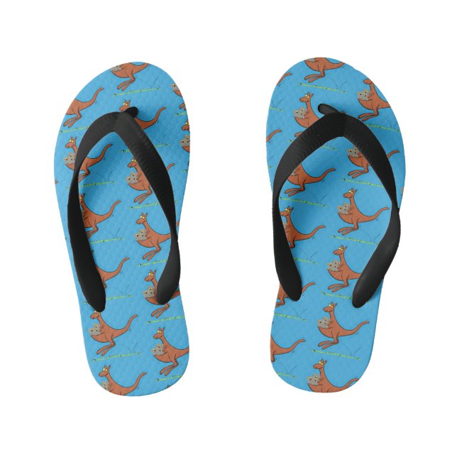 Cute kangaroo and koalas cartoon illustration kid's flip flops (Footbed)