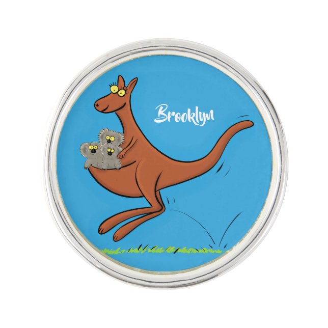 Cute kangaroo and koalas cartoon illustration lapel pin (Front)