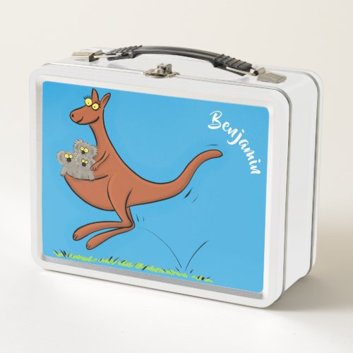 Cute kangaroo and koalas cartoon illustration metal lunch box