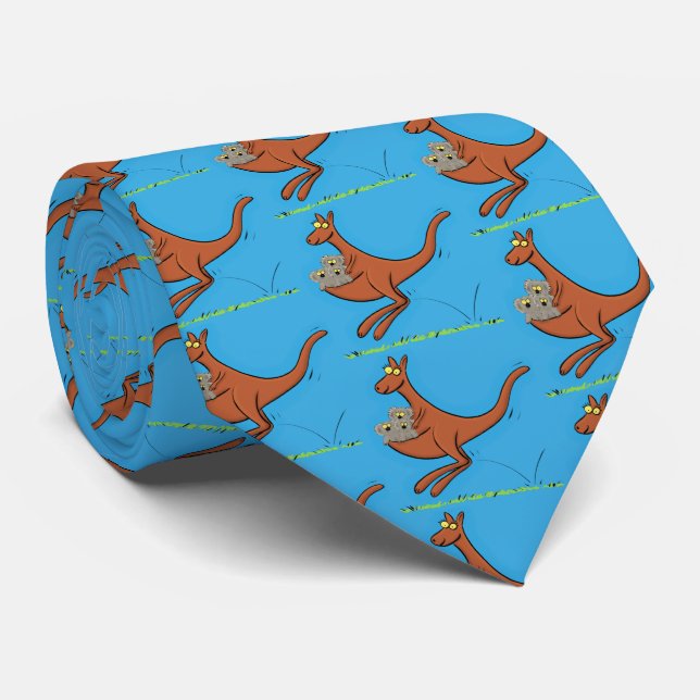Cute kangaroo and koalas cartoon illustration neck tie (Rolled)