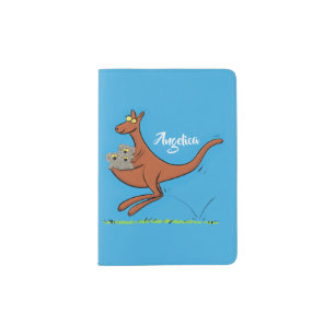 Cute kangaroo and koalas cartoon illustration passport holder