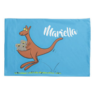 Cute kangaroo and koalas cartoon illustration pillow case