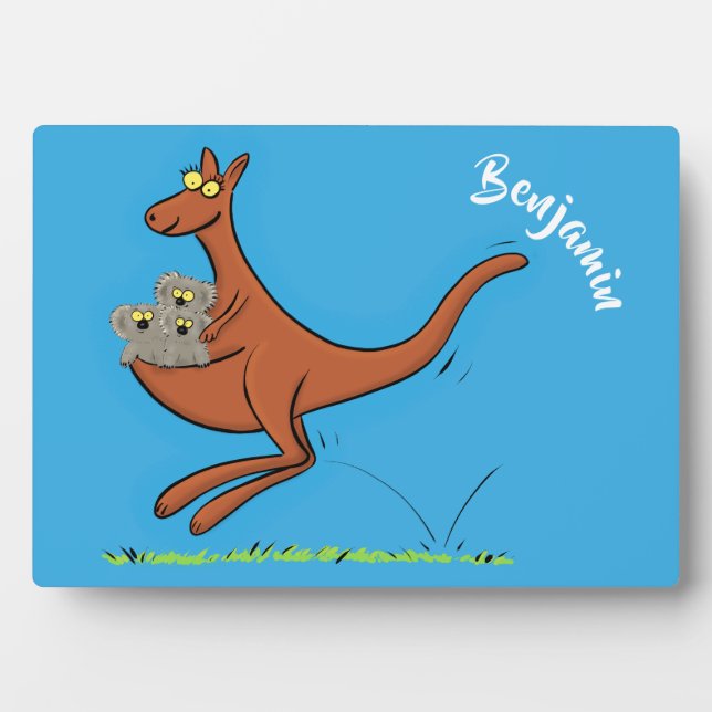 Cute kangaroo and koalas cartoon illustration plaque (Front)
