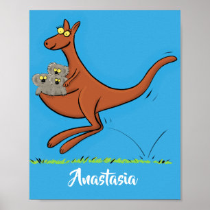 Cute kangaroo and koalas cartoon illustration poster