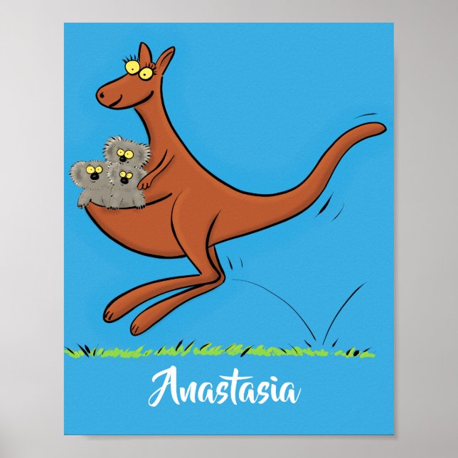 Cute kangaroo and koalas cartoon illustration poster (Front)