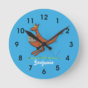 Cute kangaroo and koalas cartoon illustration round clock