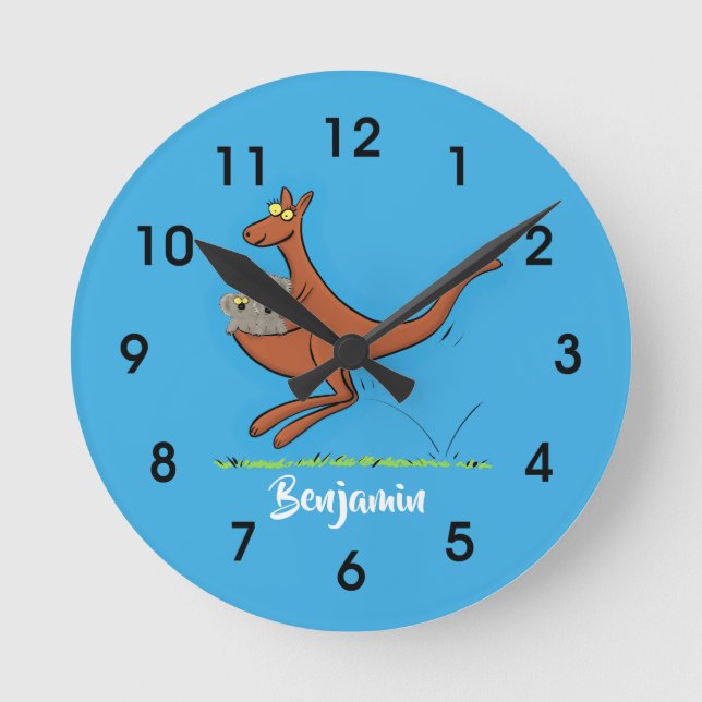 Cute kangaroo and koalas cartoon illustration round clock (Front)