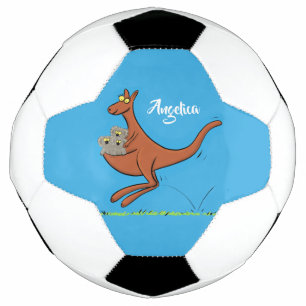 Cute kangaroo and koalas cartoon illustration soccer ball