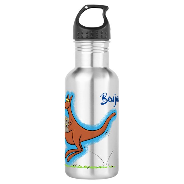 Cute kangaroo and koalas cartoon illustration stainless steel water bottle (Front)