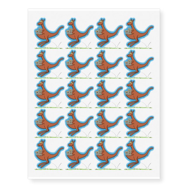 Cute kangaroo and koalas cartoon illustration temporary tattoos (Front)