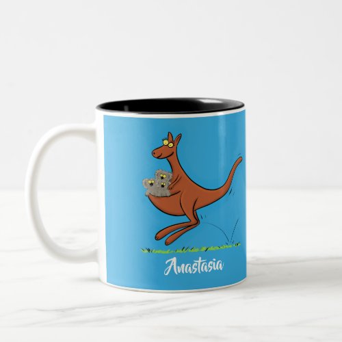 Cute kangaroo and koalas cartoon illustration Two_Tone coffee mug