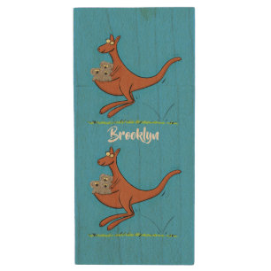 Cute kangaroo and koalas cartoon illustration wood flash drive