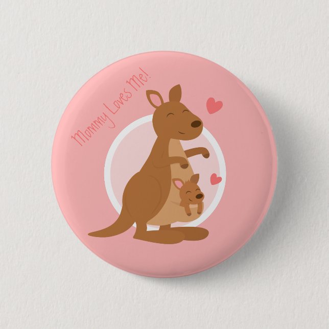 Cute Kangaroo Baby Joey Mother Child For Kids Button (Front)
