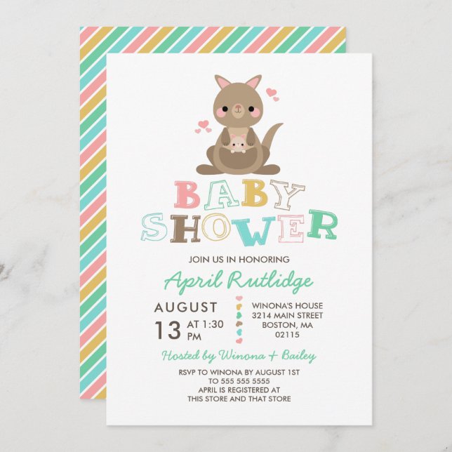 Cute Kangaroo Baby Shower Invitation (Front/Back)