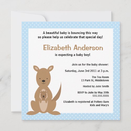 Cute Kangaroo Baby Shower Invitation - Boy