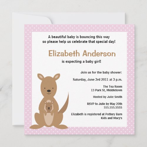 Cute Kangaroo Baby Shower Invitation _ Girl