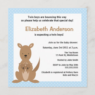 Cute Kangaroo Baby Shower Invitation - Twin Boys